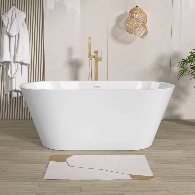 Gloss White Gracefully Shaped Acrylic Freestanding Bathtub