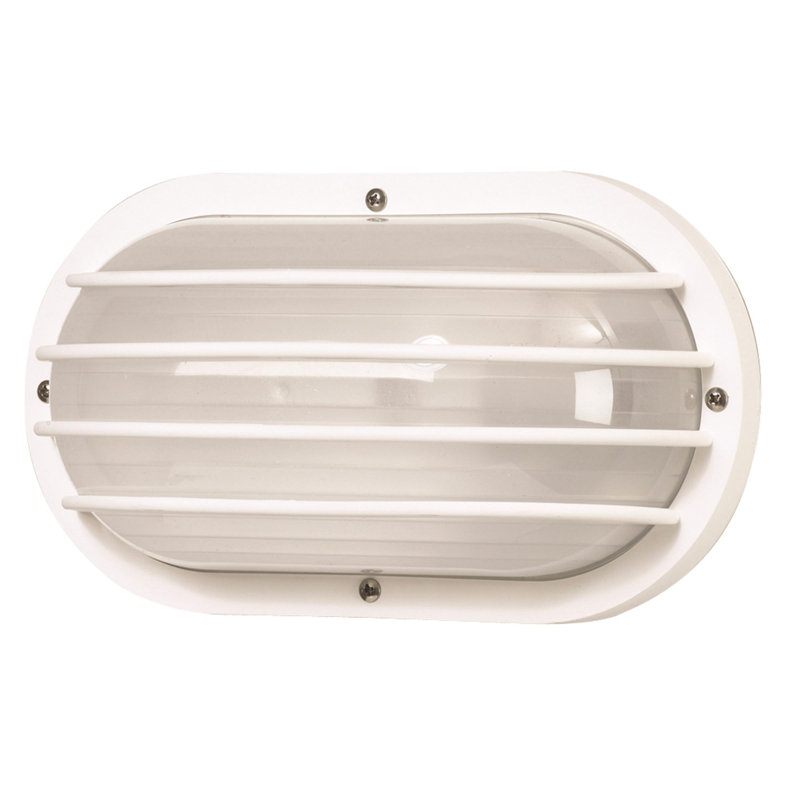 Solus Nautical Rounded Oblong Wall Mount Fixture with Diffuser Grille and Frosted Polycarbonate Diffuser, Black, 3000K