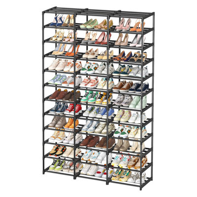 Range-chaussures en métal à 12 rangées et 3 rangées - grande capacité noire pouvant contenir 72 paires
