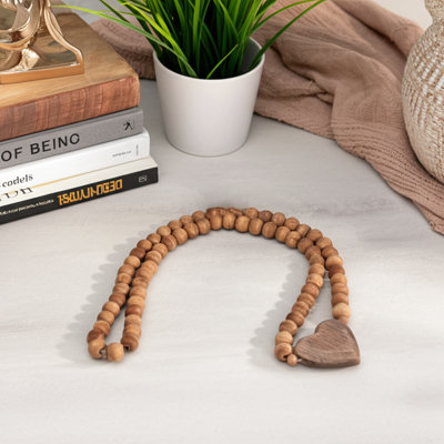 Guirlande 28 po avec perles en bois de manguier brun et cœur - Perles décoratives en bois pour la décoration intérieure