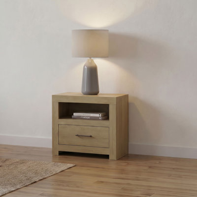Jardine 1-Drawer Nightstand Bedside Table With Cubby Light Oak