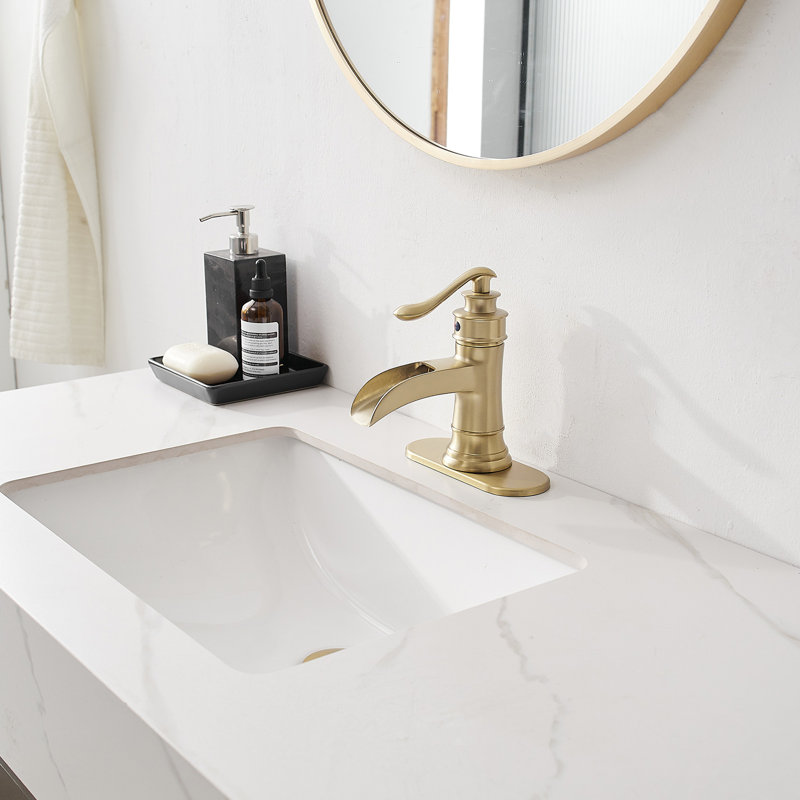 Single-handle Bathroom Faucet with Drain Assembly, Brushed Gold