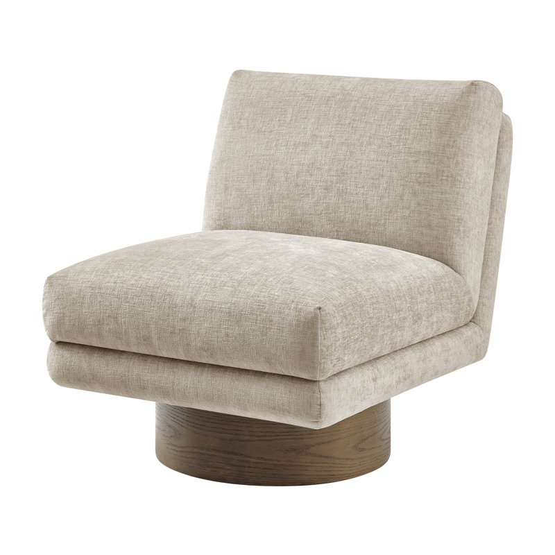 Charles Fabric Swivel Accent Chair W/ Wooden Base, Millburry Beige Fabric