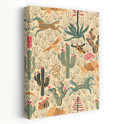 Contemporary Art Modern Retro Rustic Cactus Succulent Landscape Wildlife Wall Art 1 Piece Wrapped Canvas Wall Art