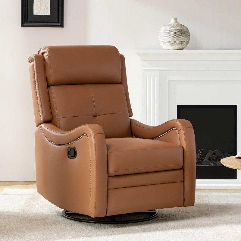 Amaty Genuine Leather Swivel Rocker Recliner, Black