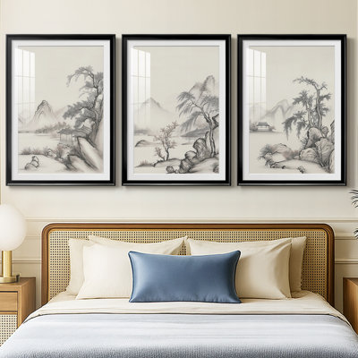 LANDSCAPES Series LII  -Custom Framed  Premium Print W Matt - 3 Pieces