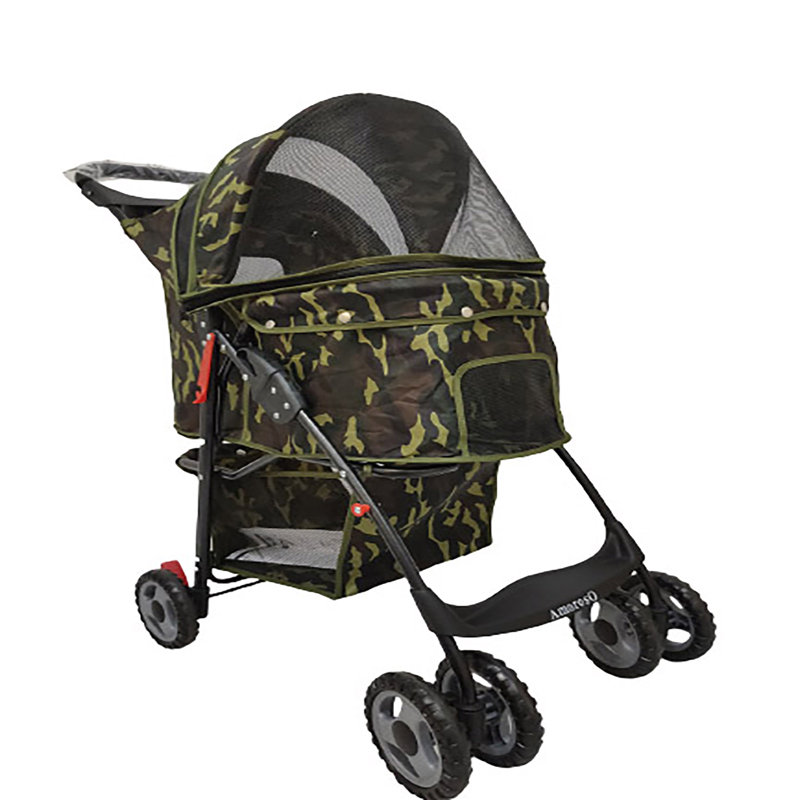 Dark Camouflage Single Pet Stroller with Mesh Hood Cover
