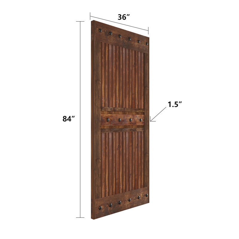 Coast Sequoia 72 po x 84 po Porte de grange coulissante double en bois noueux avec demi-grille, Noyer