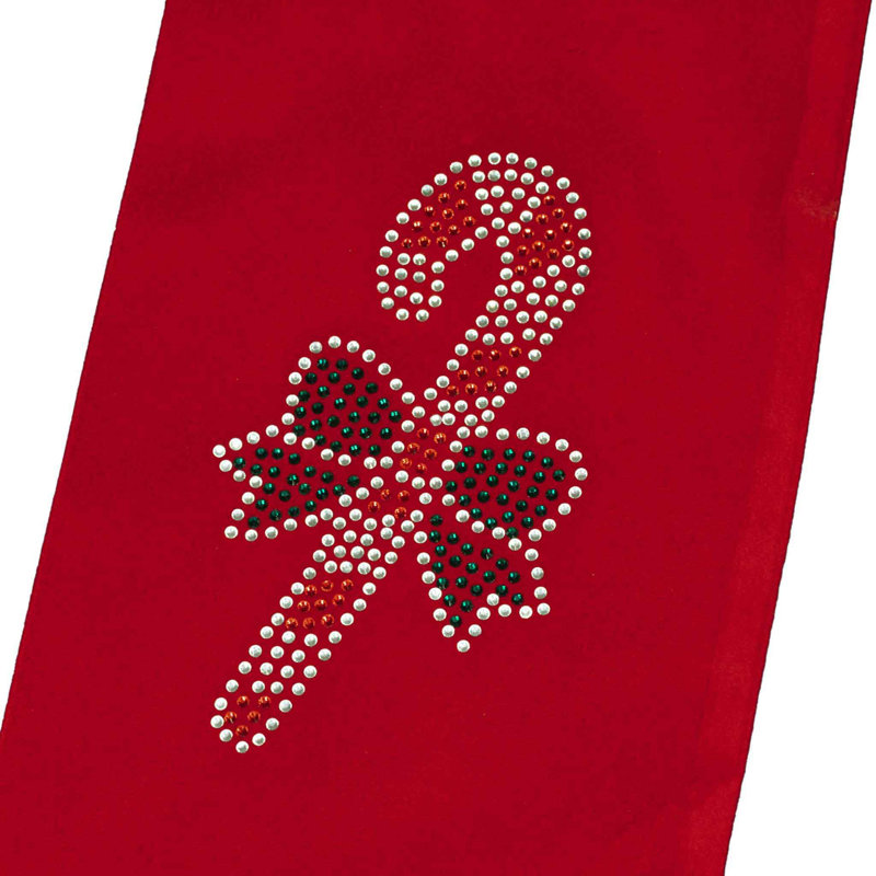 Sac à vin «Candy Cane Rhinestone» Sparkles Home | Matériau en velours avec strass en cristal étincelant, Rouge