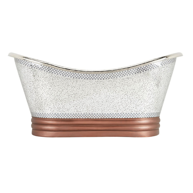 Anastasia 71" Free Standing Copper Soaking Tub with Center Drain, Drain Assembly, and Overflow, White