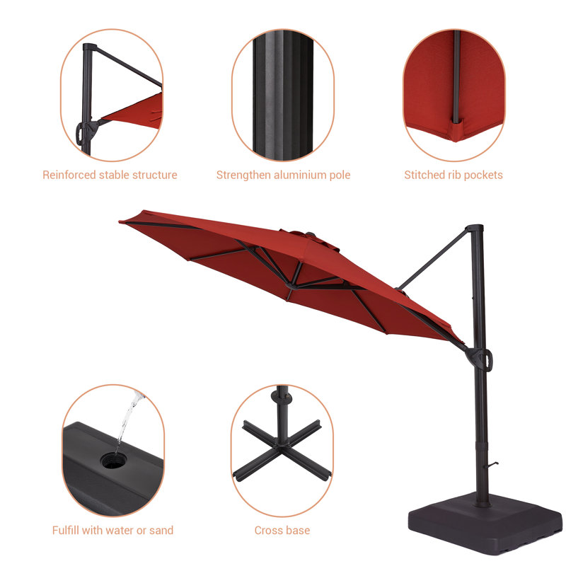 Parasol en porte-à-faux 11 pi avec base Marlon, Rouge