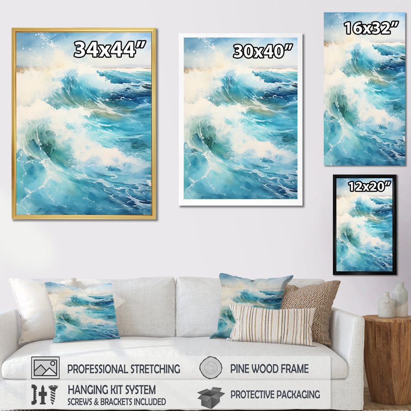 «Modern Coastal Collage Scenery», reproduction sur toile, H 32 po x l 24 po x P 1 po, Cadre simple noir