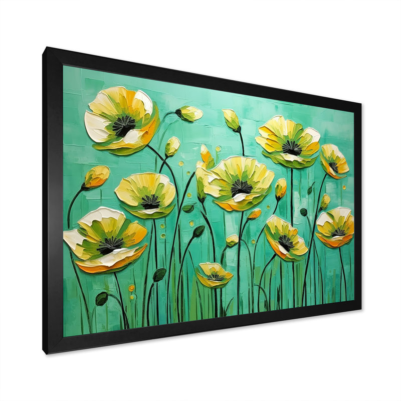 Émeraude élégance coquelicots dans la brise, H 12 po x l 20 po x P 1 po, Cadre simple noir