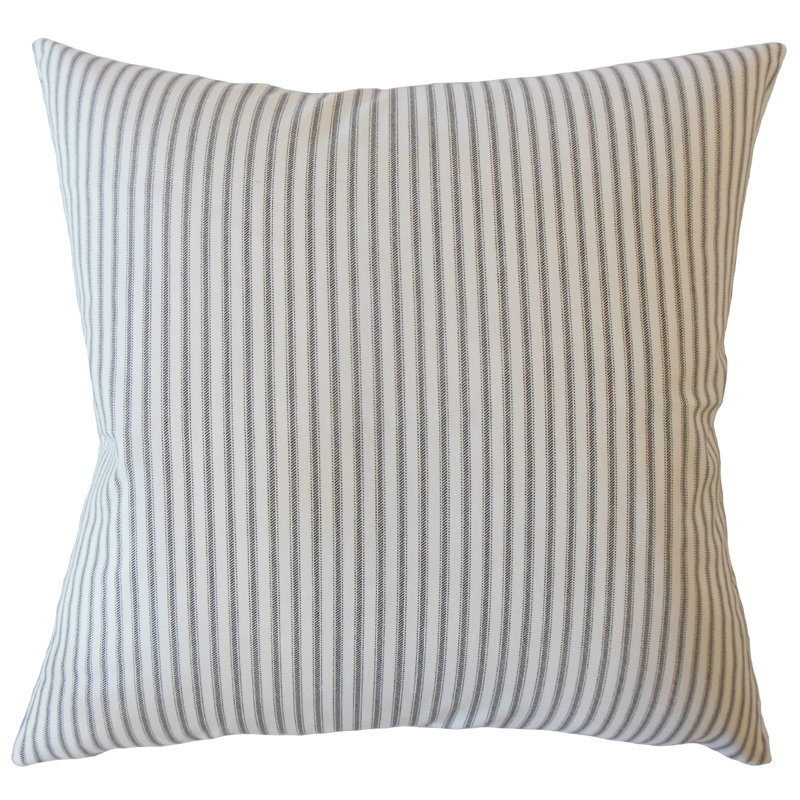 Striped Feather Reversible Throw Pillow, Navy