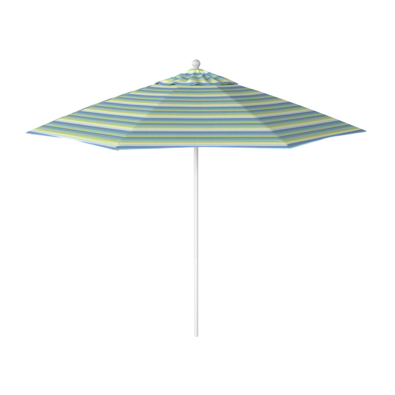 Parasol de marché octogonal 9 pi Willa, Sunbrella® bord de mer Séville rayé, Matted White
