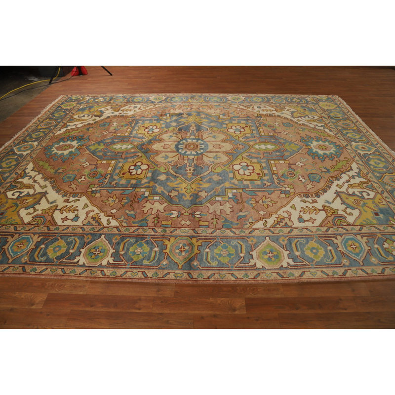Tapis indien pastel en laine bleu pastel traditionnel 9 x 12
