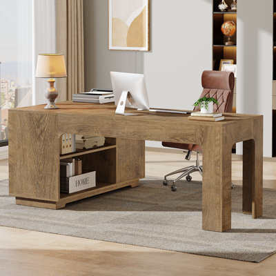59-inch L-shaped Desk With Storage Cabinet