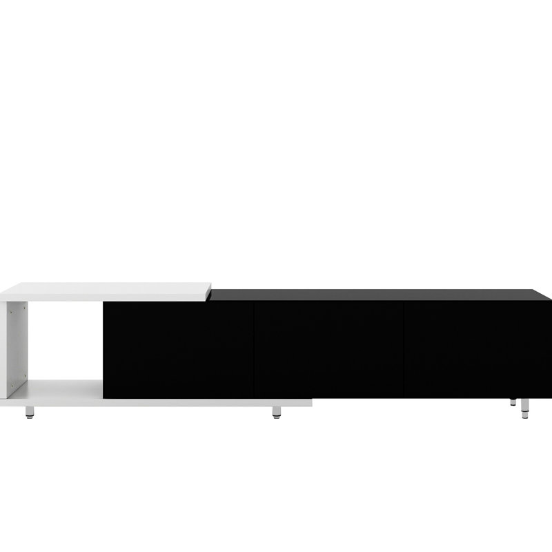Meuble télé 80 po et plus, meuble télé blanc et noir réglable de 70,1 po à 100 po avec rangement, Noir