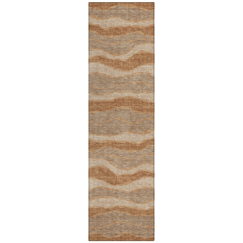 Machine Washable Indoor/Outdoor Chantille ACN2849 Stripes Rug, 2'3" x 7'6" Runner, Copper