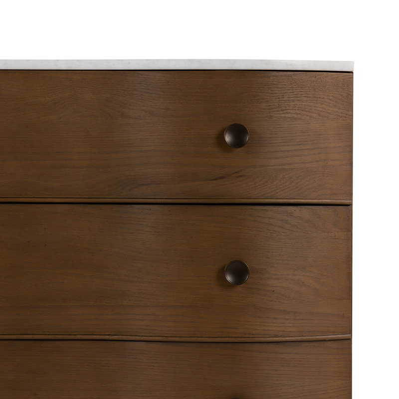 Tiago 3 - Drawer Dresser, Toasted Oak/Polished White Marble