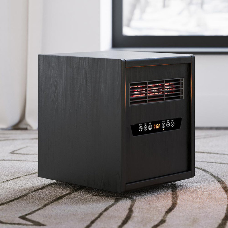 Modern Ember Portable Rolling Infrared Space Heater with LED Touchscreen w/ Remote, Light Oak Wood, Black Oak Wood