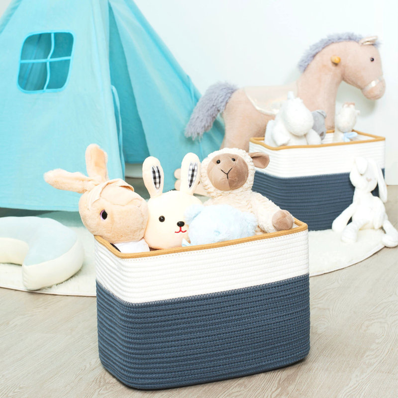 3-Pack Storage Baskets For Shelves, Playroom And Classroom Storage Basket, Decorative Storage Cube Bins, Woven Closet Organizers,Prussian Blue