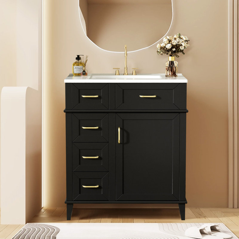 Meuble-lavabo 30 po avec lavabo en céramique, Noir, noir, noir, noir