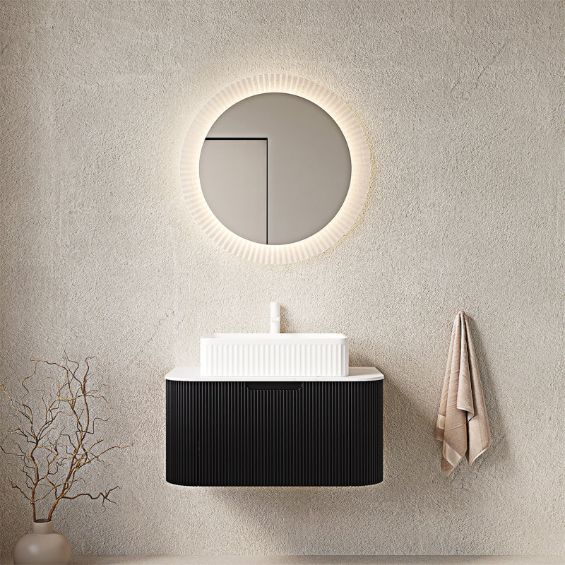 Meuble-lavabo mural flottant avec lavabo, 30", Noir, Blanc