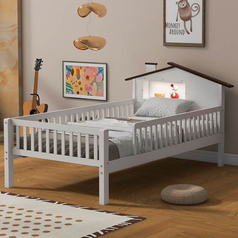 Wood Platform Bed With LED Light, Twin