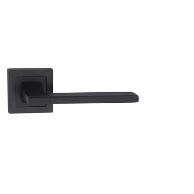  Aztec Design Straight Bathroom WC Toilet Door Handles on Square Rose in Matt Black Finish with 3" Ball Bearing Hinges, 64mm Bathroom Mortise Lock and Thumbturn