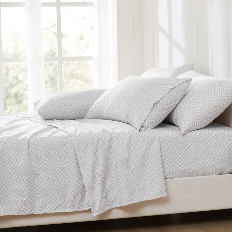 Ensemble de draps gris clair Circus Wavy Checks, Ensemble de draps pour lit double avec 5 pièces s