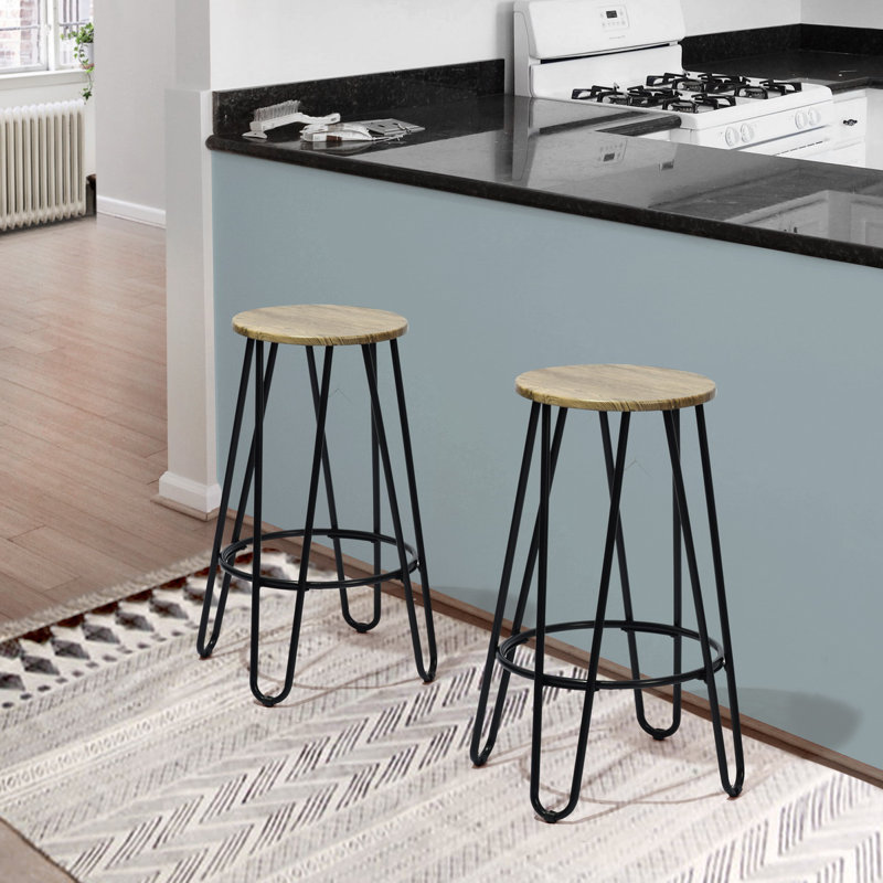 Higley Counter Stool with Metal Frame, Light Wood