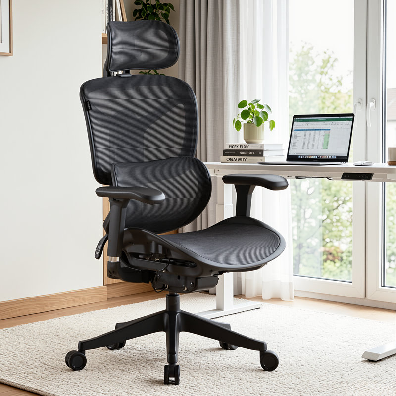 One-Touch Control Ergonomic Mesh Office Chair with 3-Level Recline Lock, Computer Chair with Adjustable Backrest & Lumbar Support & 3D Armrests & 3D Headrest