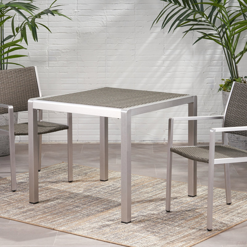 Table de salle à manger d'extérieur - Aluminium anodisé - Plateau en osier - 35 po