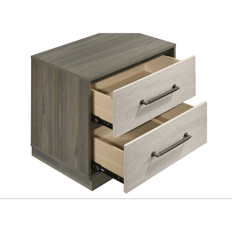 Table de chevet à deux tiroirs en chêne gris avec base flottante