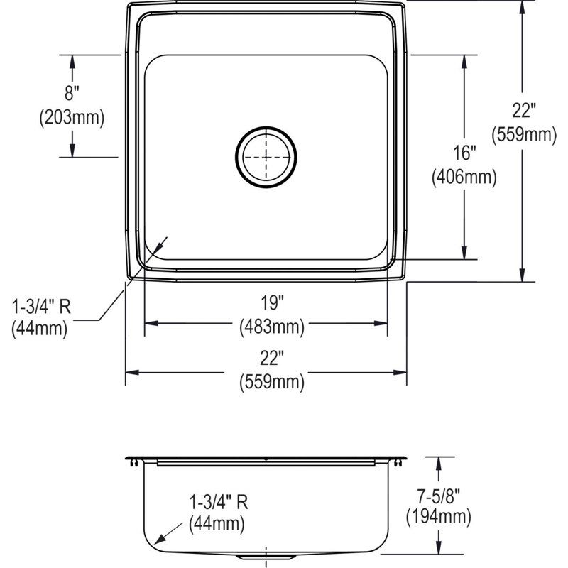 Lustertone 22" L x 22" W Drop-In Kitchen Sink, 3 hole