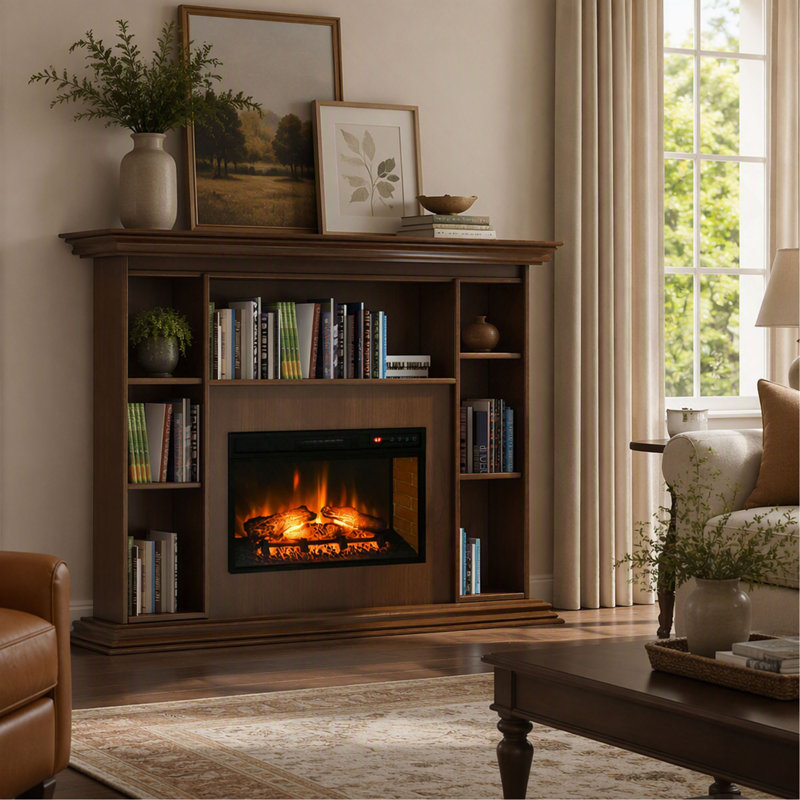 Cheminée électrique encastrée rétro de 68,5 cm (27 pouces), chauffage avec flamme de bûche réaliste, télécommande, luminosité réglable, 1400 W, noir