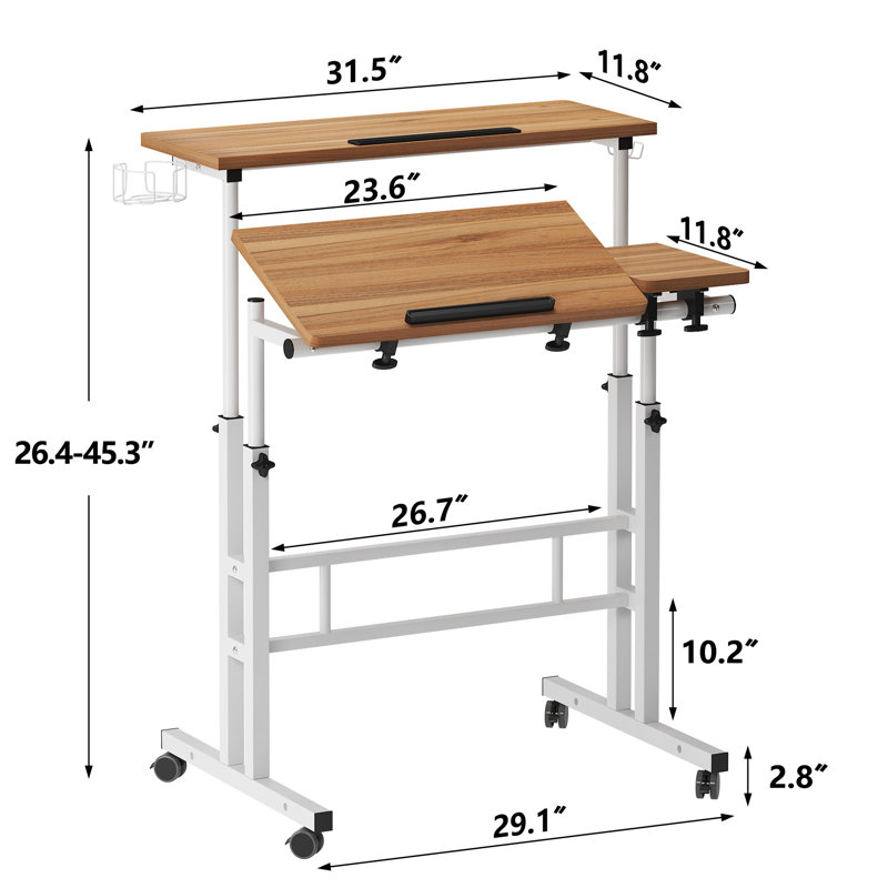 Bureau debout à hauteur réglable Pelaga, Chêne / Blanc