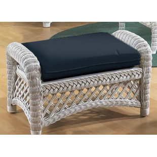 Lanai Wicker Ottoman With Sunbrella Navy Cushion