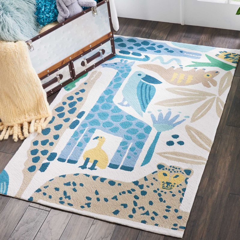 Tapis bleu pour enfant Charline, Rectangle 3 pi 6 po x 5 pi 6 po