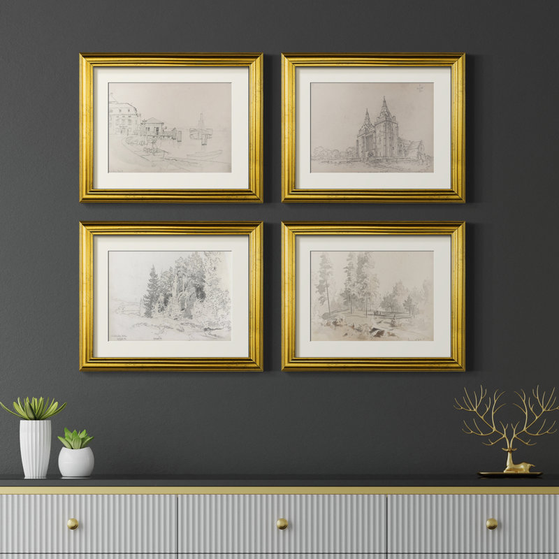 Vintage Sketch IV  -4 Piece Set of Framed Prints