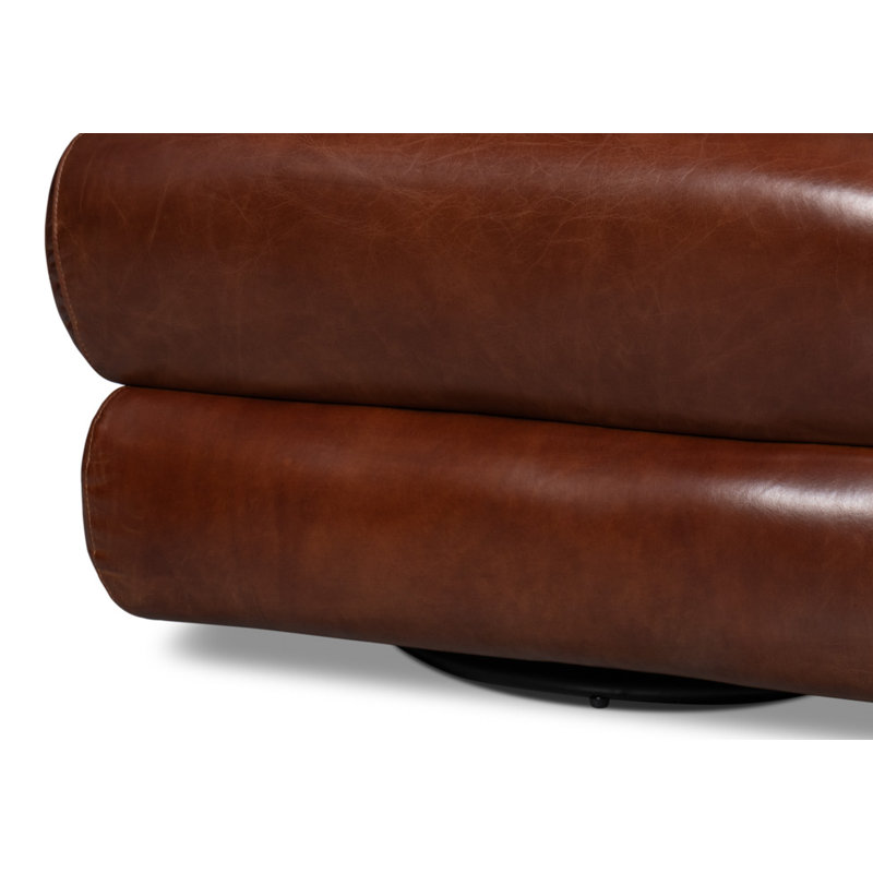 Swivel Barrel Chair, Brown Leather