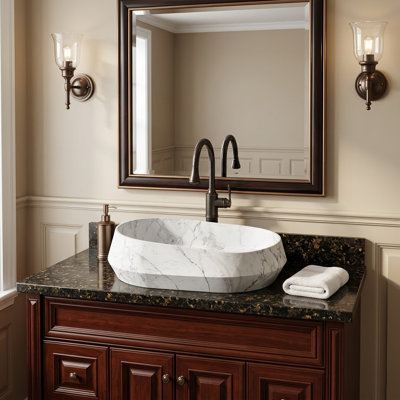 21" Oval Solid Surface Stone Vessel Bathroom Sink with Chiseled Exterior in Grey Marble