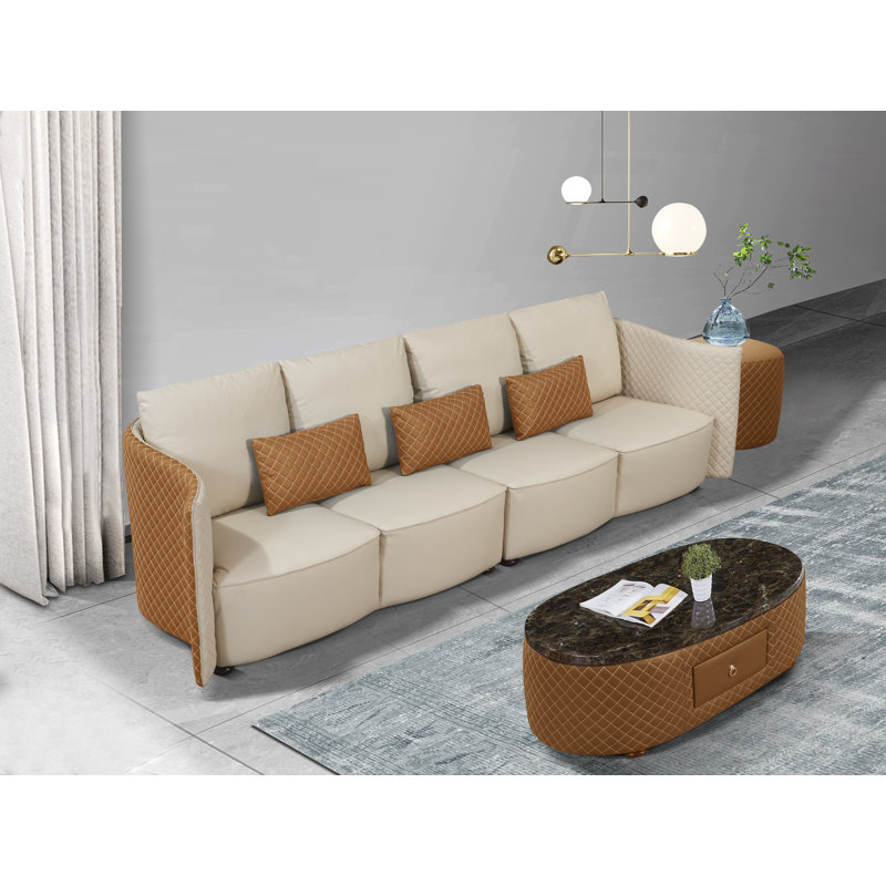 Makassar Sofa, Off White/Orange Genuine Leather