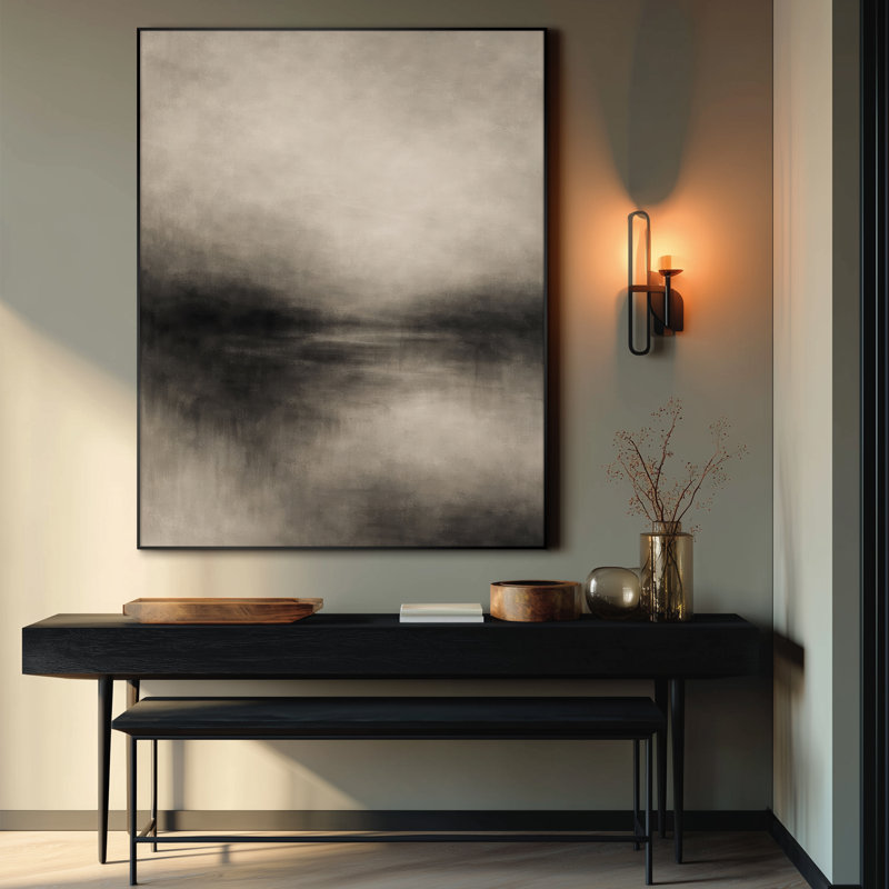 Très grande reproduction d'art sur toile - Moody Minimal Lake Horizon, paysage neutre et doux pour la chambre à coucher ou le bureau - «Assemblage requis du cadre (cadre non fini)»