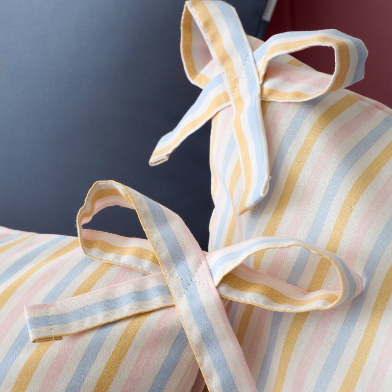 Brighton Stripe Bow Trim Duvet Cover Set, Kingsize Duvet Cover + 2 Standard Pillowcases