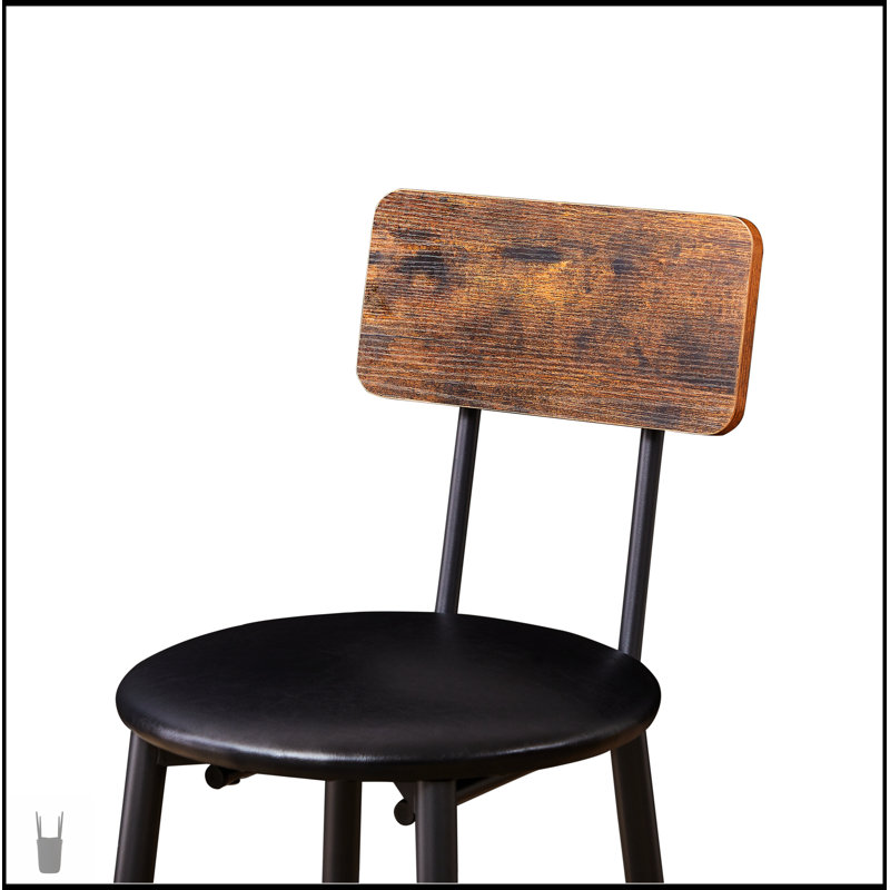 Ensemble de table de bar brun rustique avec 2 tabourets de siège en polyuréthane souple et dossier pour une assise confortable