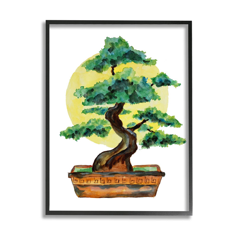Bonsaï, art de la giclée en forme de soleil par Sebastian Grafmann, H 14 po x l 11 po x P 1,5 po, Giclée encadrée noir minuit
