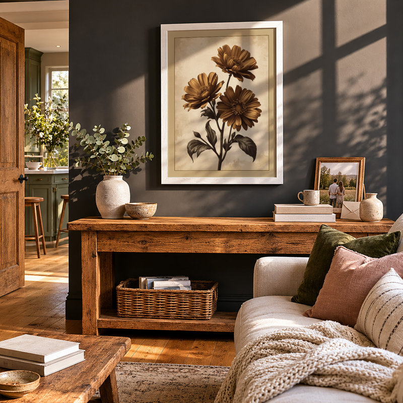 Gerbera Daisies In Ochre Botanical - Print, A2 - 59.4 x 42.0 cm, White