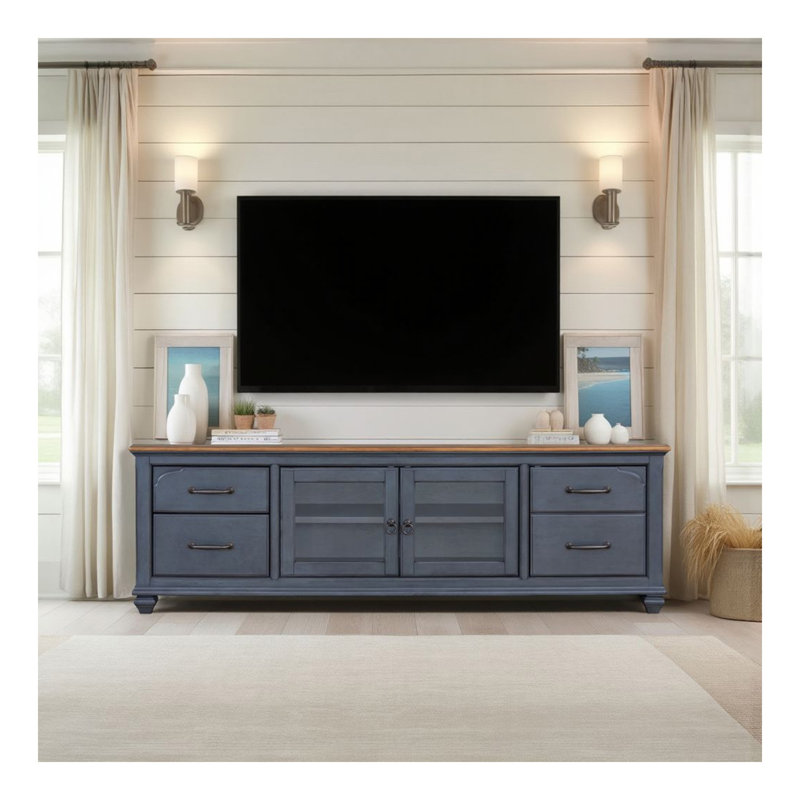 84 In TV Stand For Tvs Up To 90 Inches, No Assembly Required, Corduroy Blue Finish
